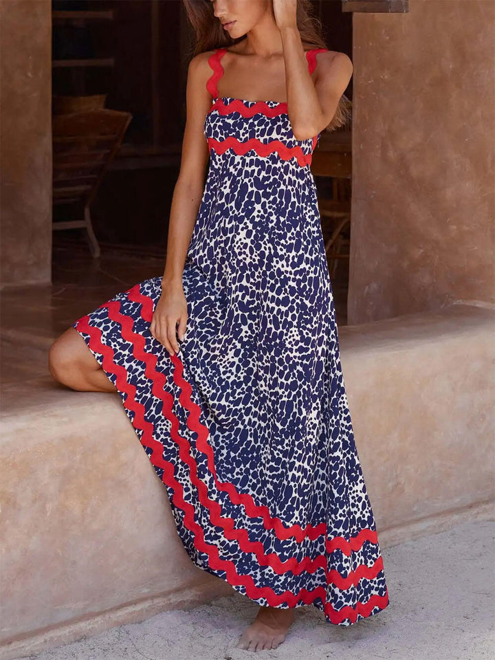 Vestido maxi com estampado de suspensórios