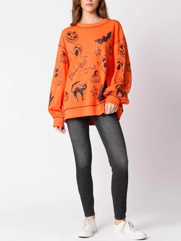 Halloween Graffiti Sequined Loose Casual Sweatshirt