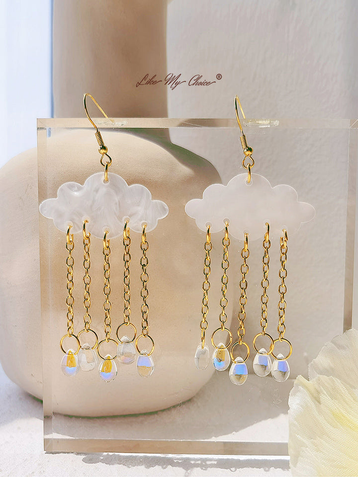 Pendientes boho de lágrima de cristal en forma de nube