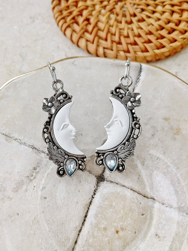 Blue Topaz Pendant Earring med Crescent Moon Motif