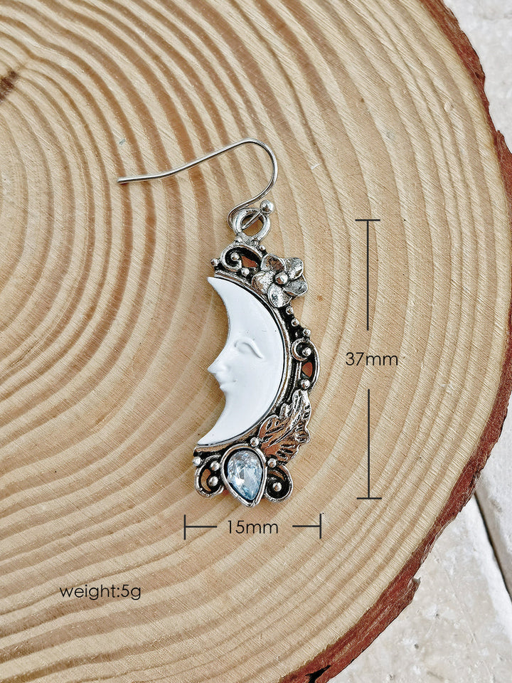 Blue Topaz Pendant Earring with Crescent Moon Motif