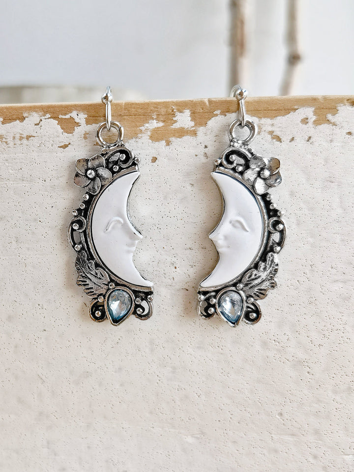 Blue Topaz Pendant Earring med Crescent Moon Motif