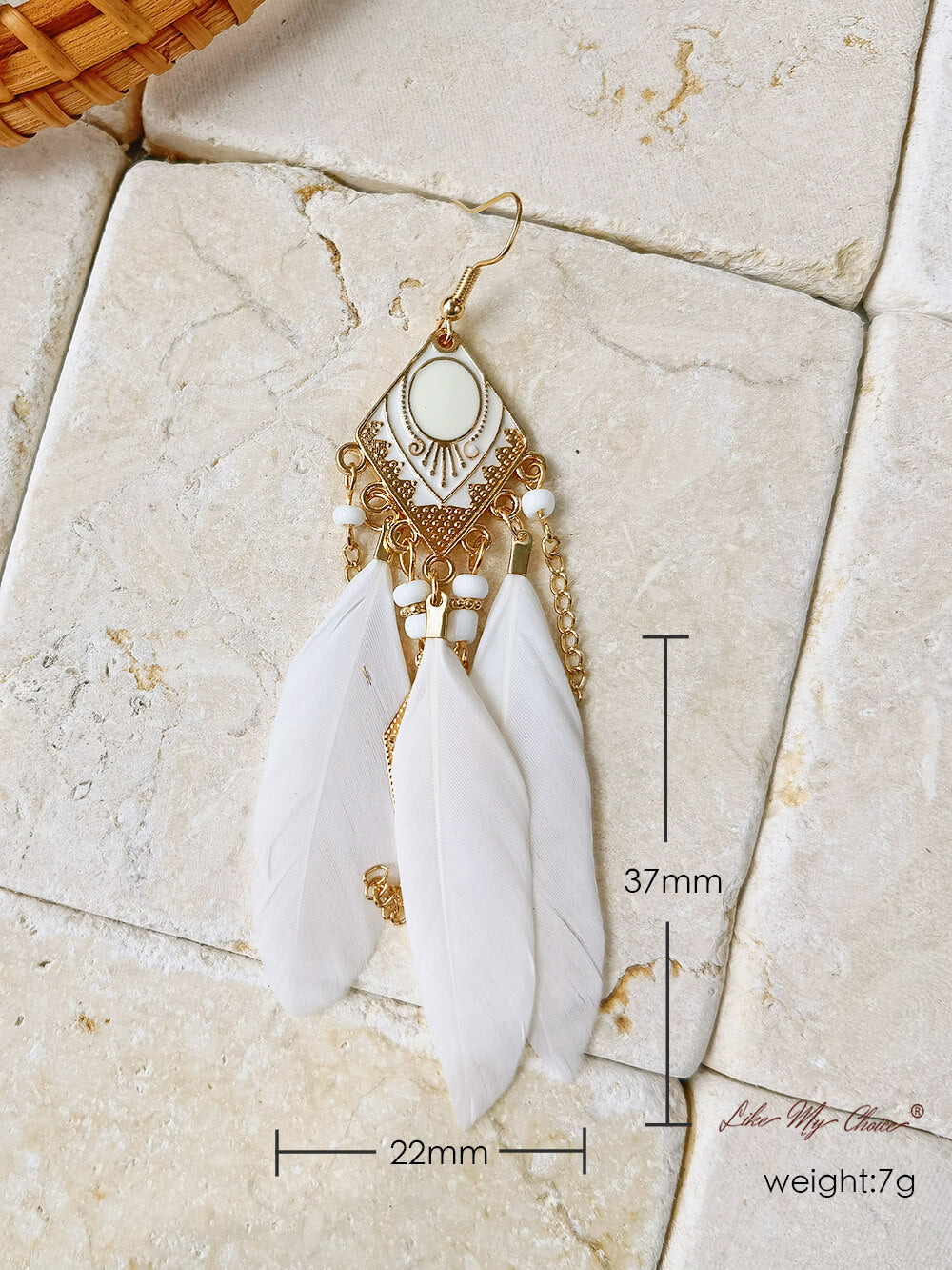 Boho Rhombus Beaded Feather Tassel μακρύ σκουλαρίκια Dangle με χάντρες