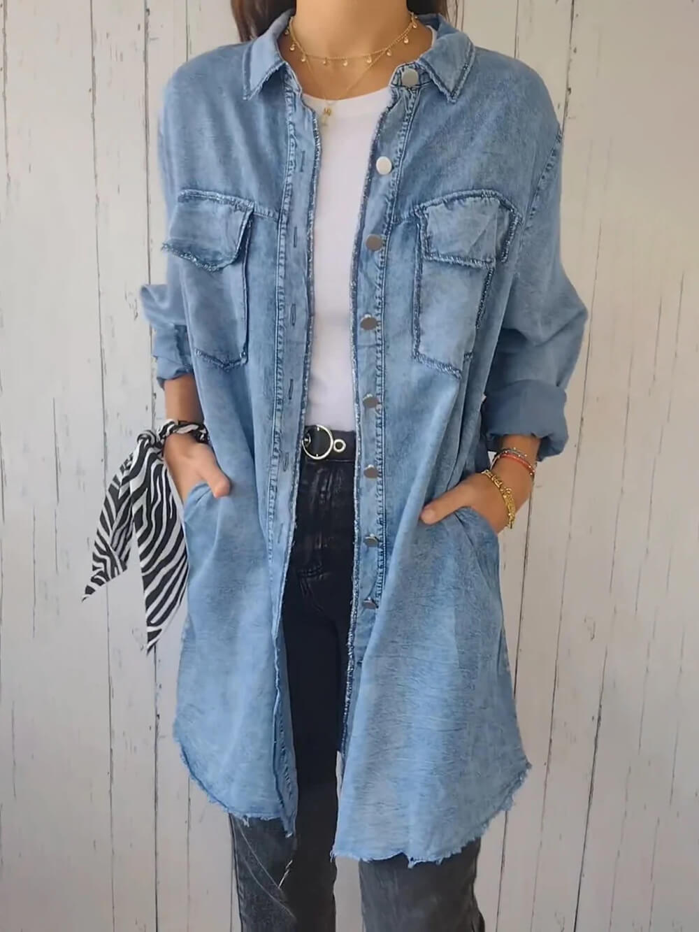 La modă Versatile cu mânecă lungă Lapel Denim Jacket