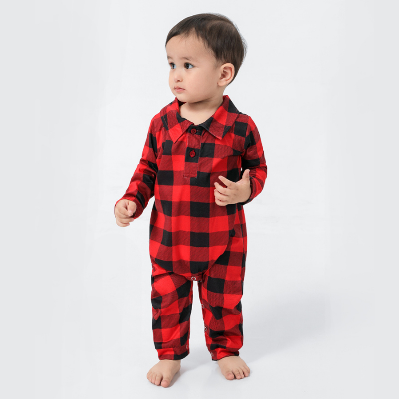 Crăciun Plaid Stand-up Collar Familie Pijama Set