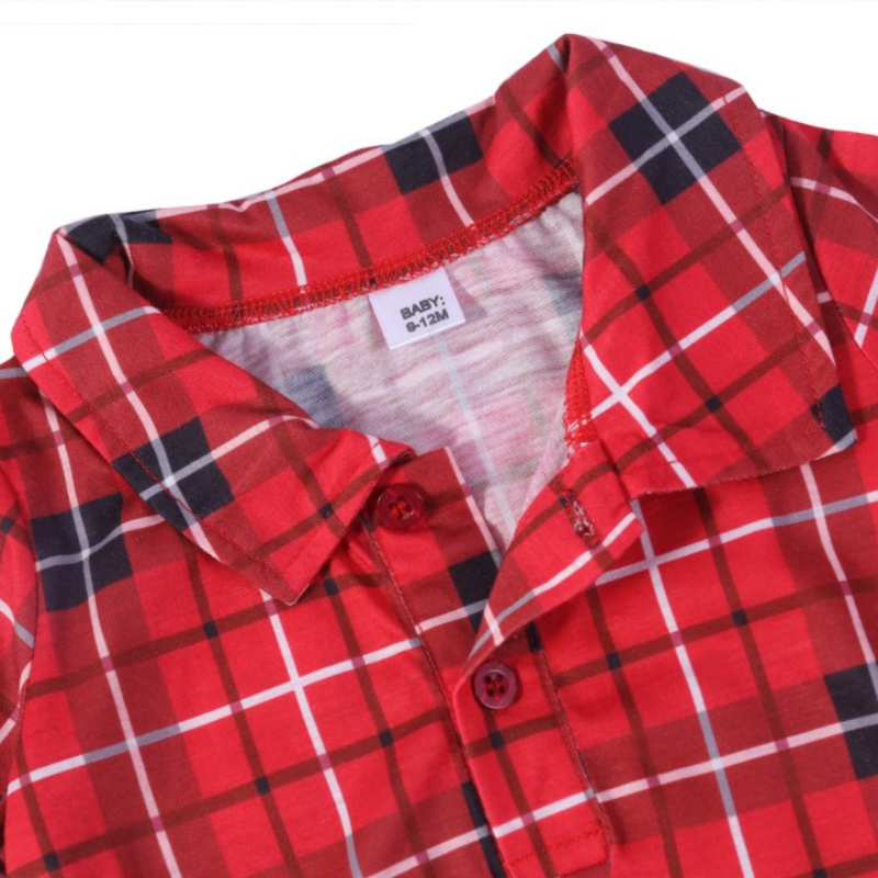 Traje de Navidad con camisa estampada a cuadros rojos para padres e hijos (con ropa para perro mascota)