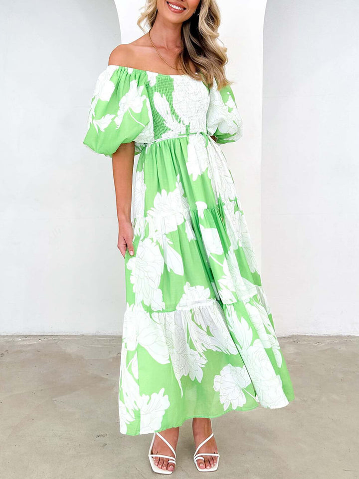 Unique Floral Print Patchwork Up Pleated Maxi Dress