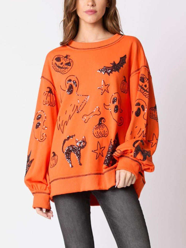 Sweatshirt casual solta com lantejoulas de Halloween Graffiti