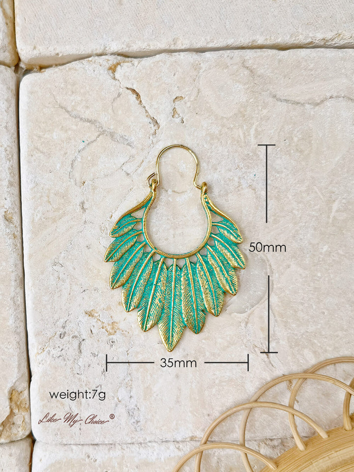 Σκουλαρίκια Bohemian Turquoise Gold Feather σκουλαρίκια