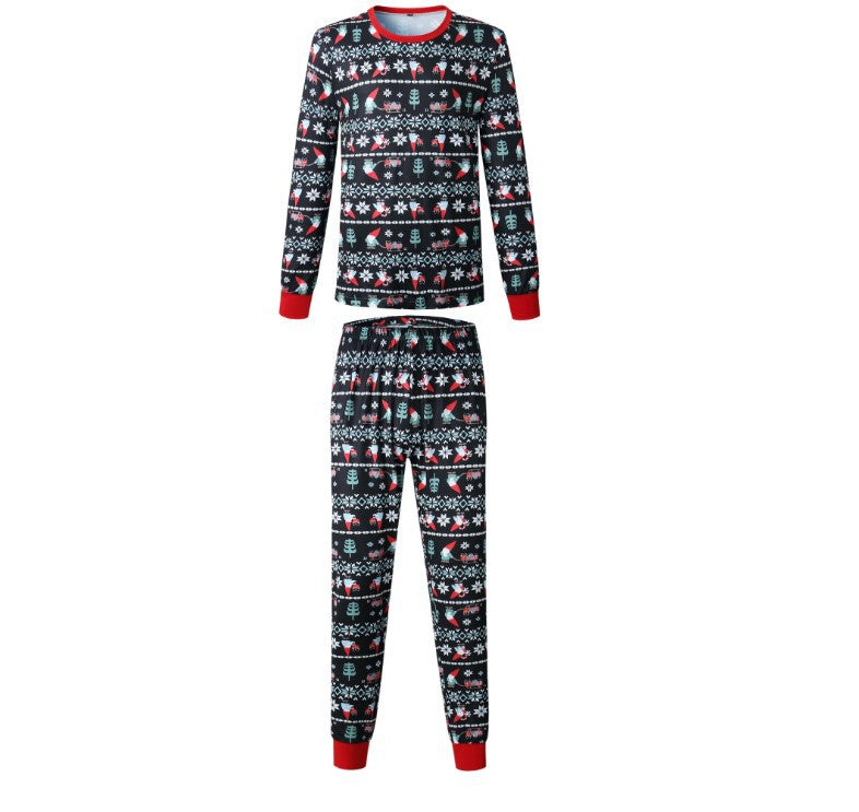 Sevimli Noel Baba ve Kar Tanesi Baskılı Aile Eşleştirme Pijama Takımları