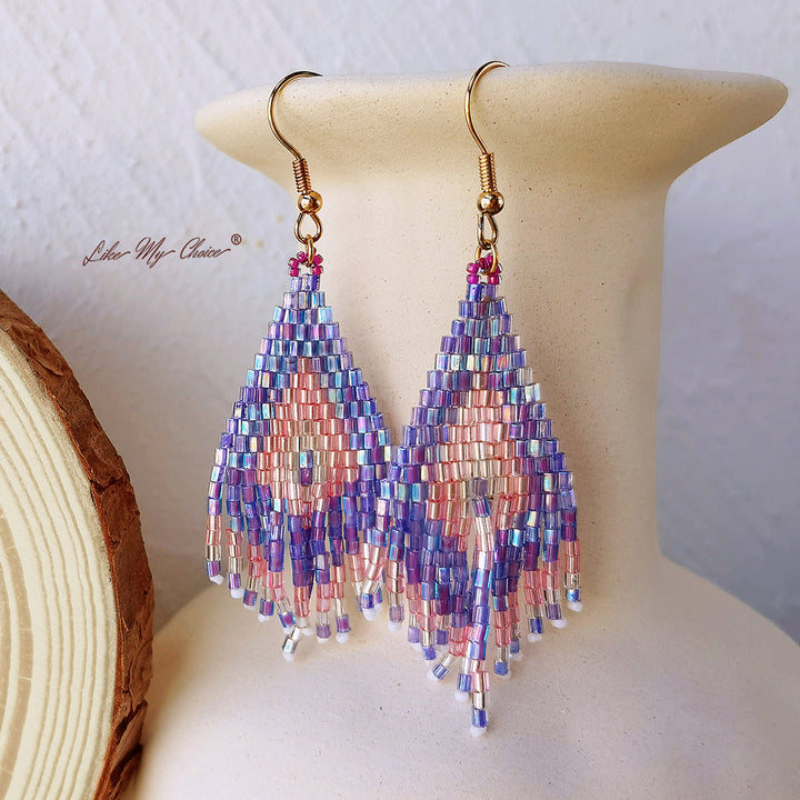 Boucles d'oreilles Boho avec pompons et perles