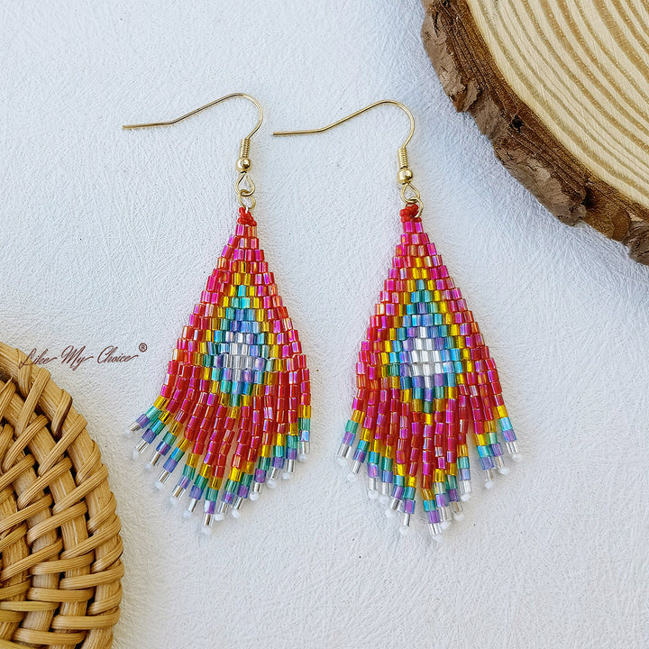 Boucles d'oreilles Boho avec pompons et perles