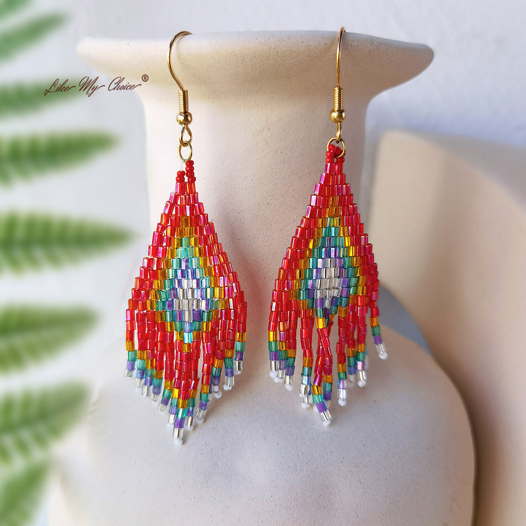 Boucles d'oreilles Boho avec pompons et perles