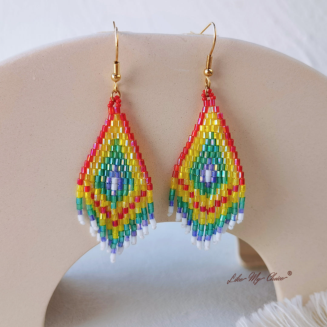 Boucles d'oreilles Boho avec pompons et perles