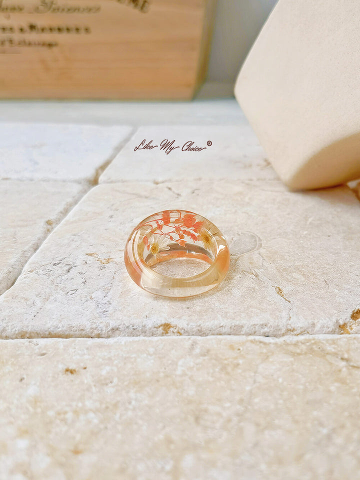 Cincin Resin Oval Bunga Aster Putih