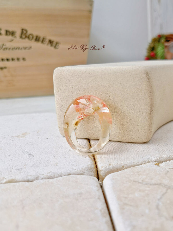 Cincin Resin Oval Bunga Aster Putih