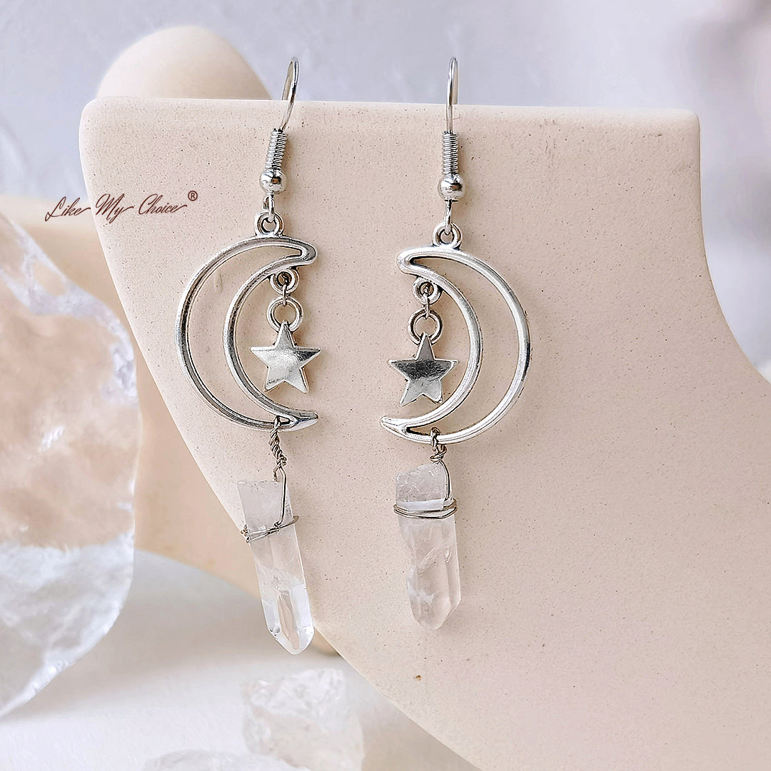 Anting-anting Bulan & Bintang Kristal Alami