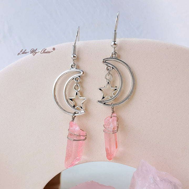 Anting-anting Bulan & Bintang Kristal Alami