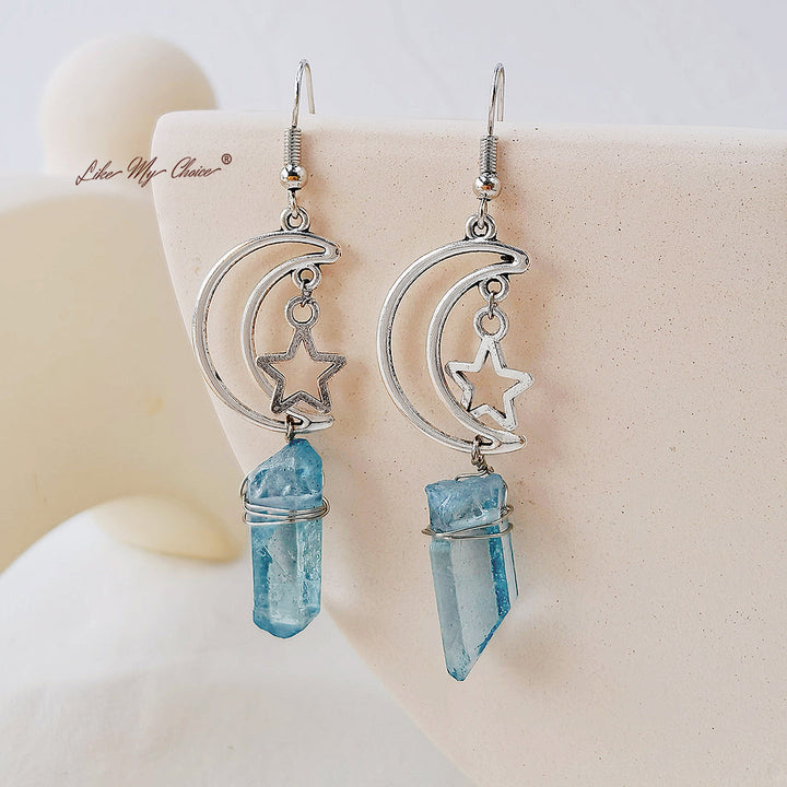 Pendientes de luna y estrella de cristal natural