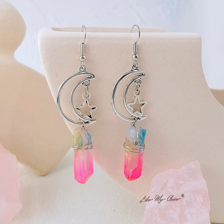 Anting-anting Bulan & Bintang Kristal Alami