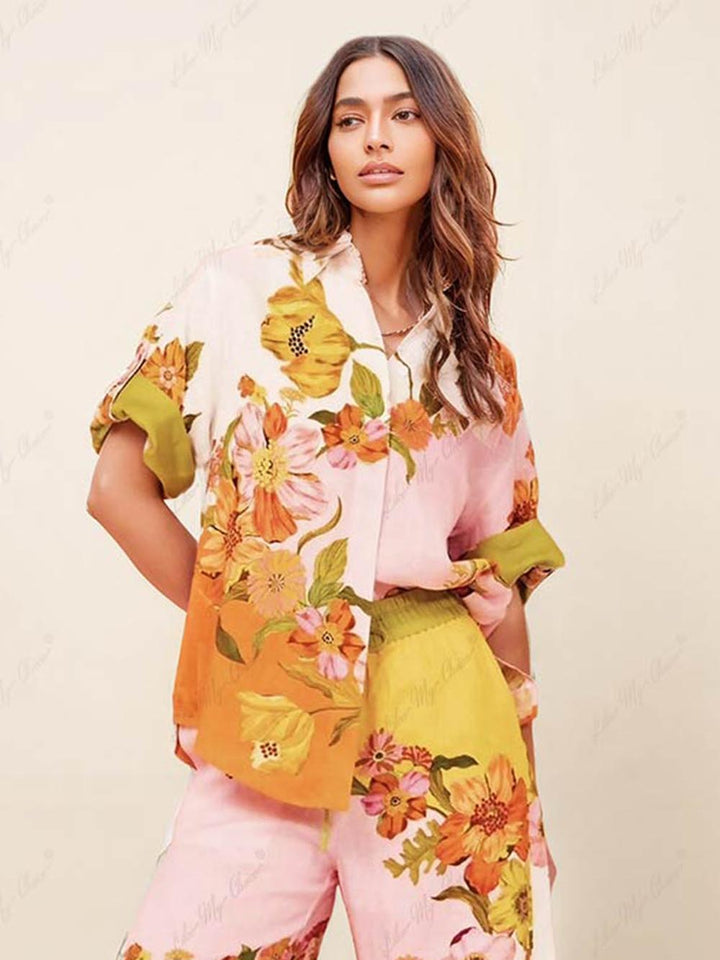 Sophistiqué Modern Feel Unique Print Button Down Oversized Blouse