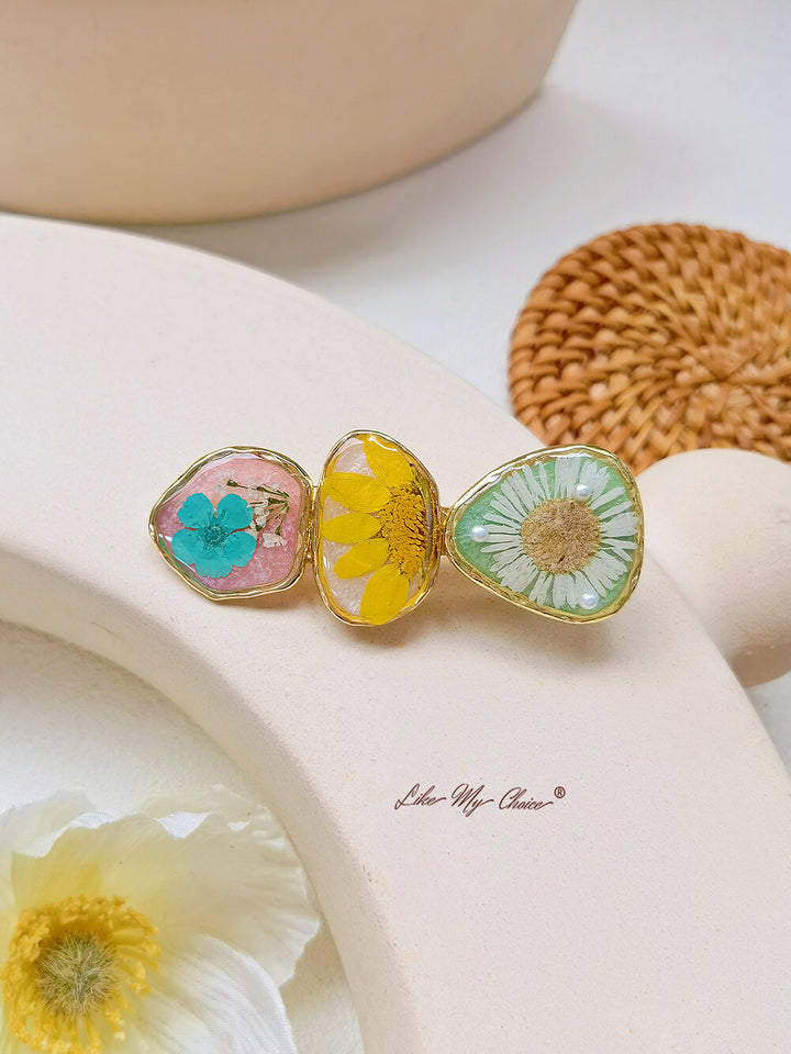 Pressed Flowers Hair Pins-Three Flowers