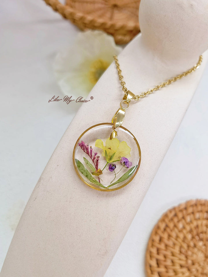 Collares colgantes de resina prensada hechos a mano con ramillete de flores de nacimiento-Flor de marzo