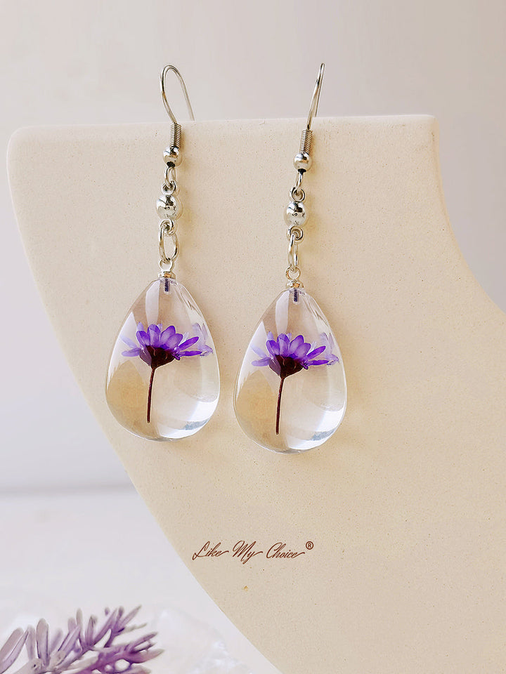 Natural Dahlberg Daisy Dried Flowers of Happiness Water Drop Earrings