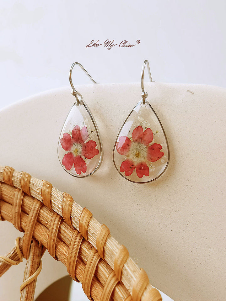 Pendientes de resina Flor de verbena Joyería floral