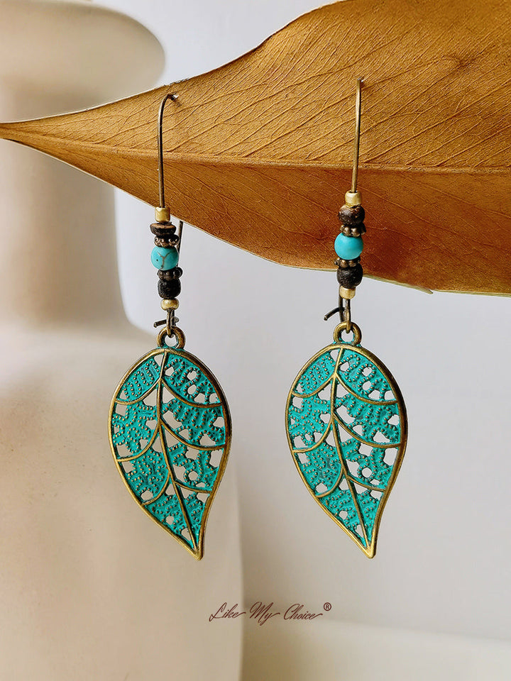 Pendientes boho vintage con gota de hoja hueca