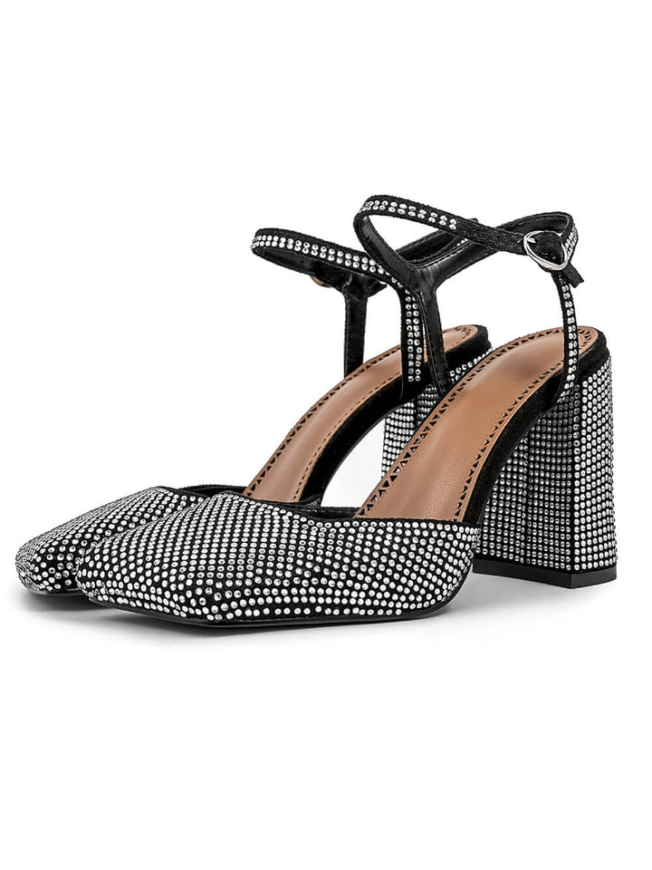 Diamond Square Toe Chunky Heel Sandals