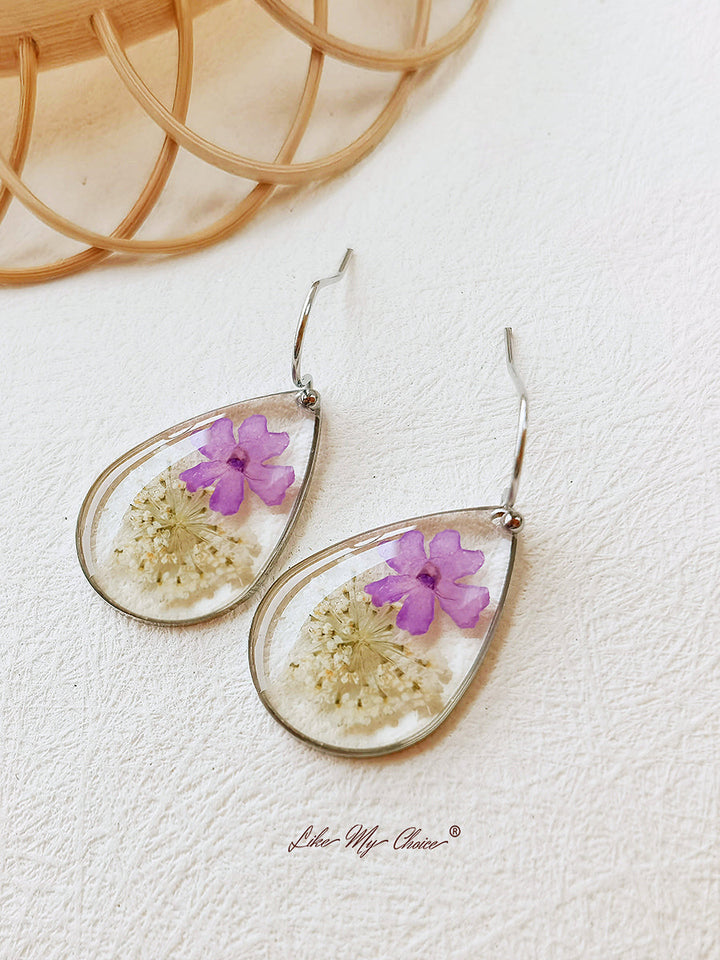 Small Fresh Queen Anne Lace Handmade Dried Flower  Earrings