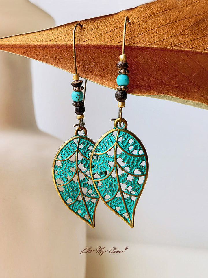 Pendientes boho vintage con gota de hoja hueca