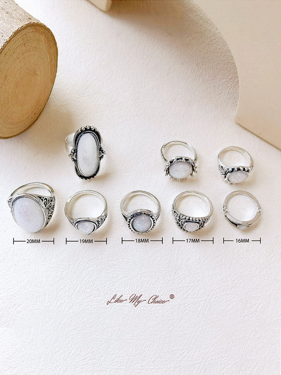 Set Cincin Boho Batu Opal Bohemian 8 pcs