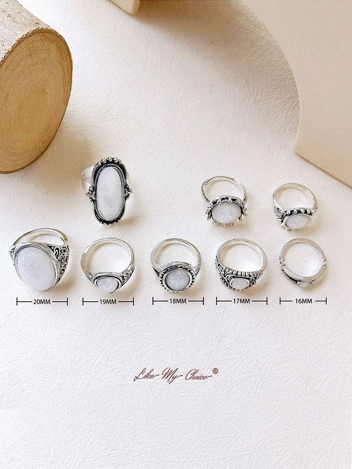 Bohemian Opal Stone Boho Ring Set 8pcs