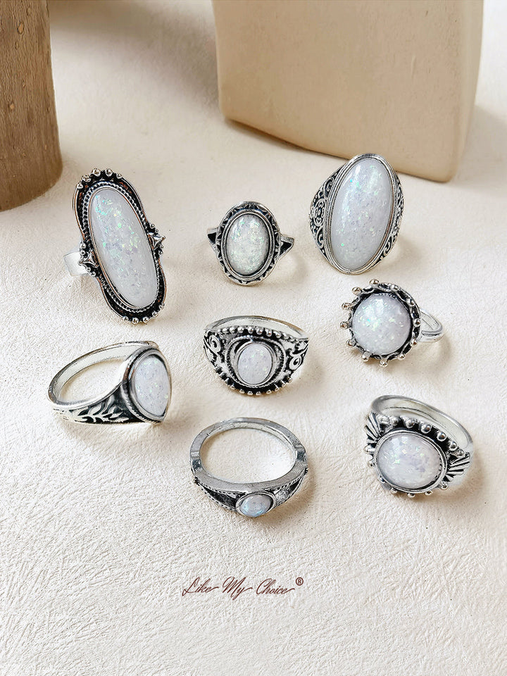 Set Cincin Boho Batu Opal Bohemian 8 pcs