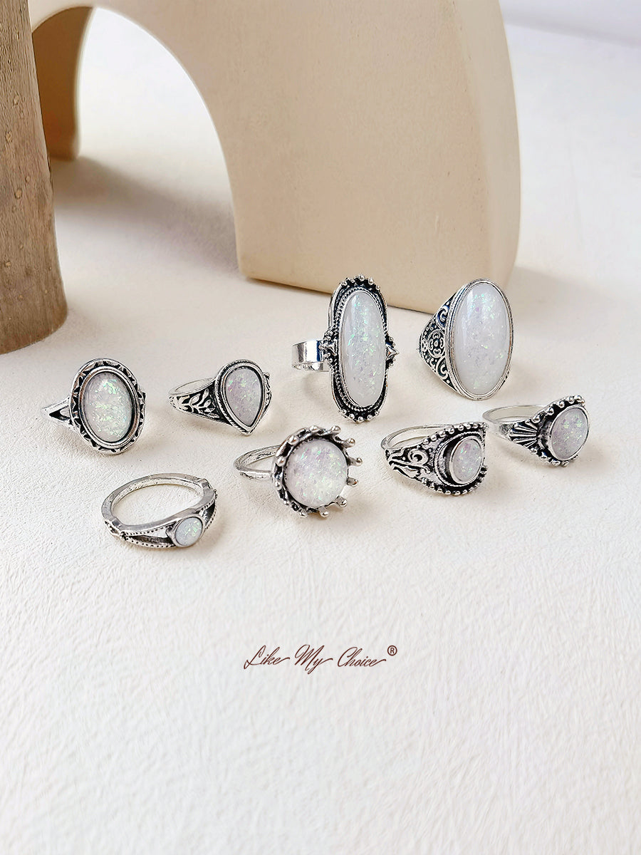 Bohemian Opal Stone Boho Ring Set 8pcs