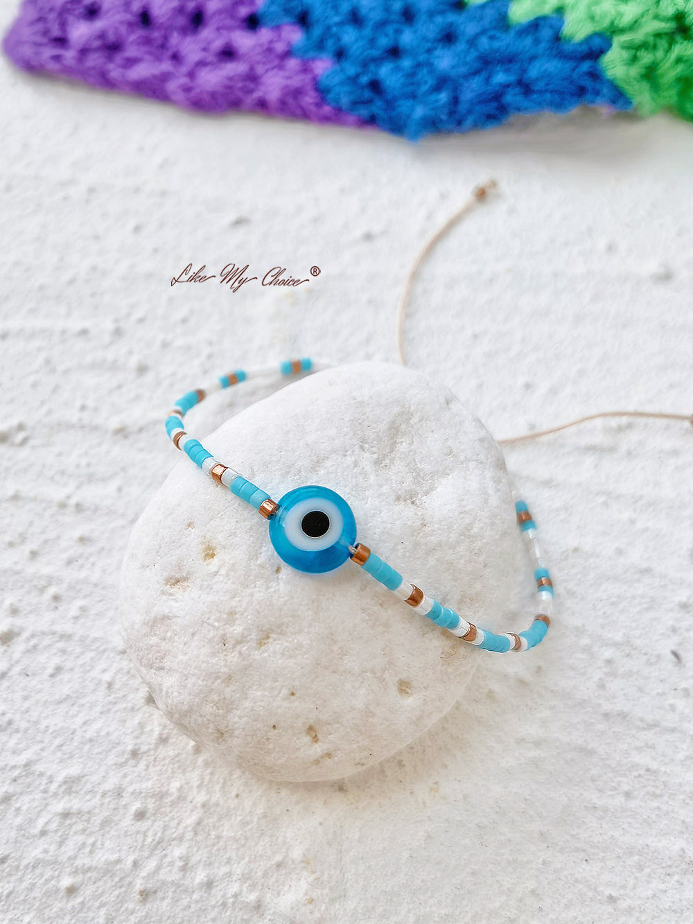 Adjustable Drawstring Beaded Bracelet Blue Eye