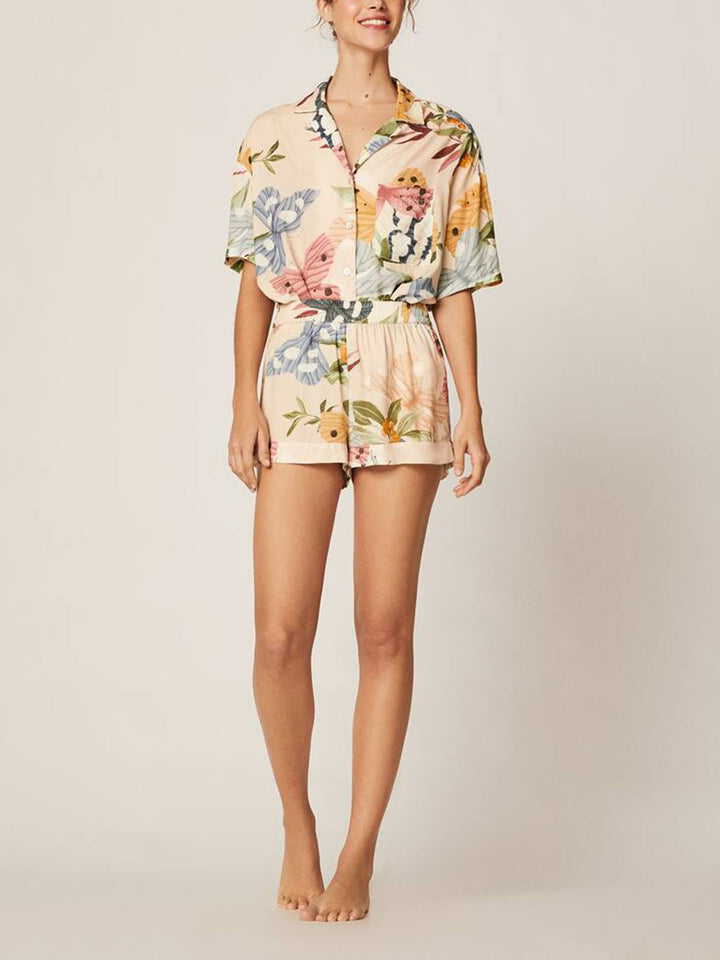 Spring Floral Print Holiday Short-Sleeved Shirt