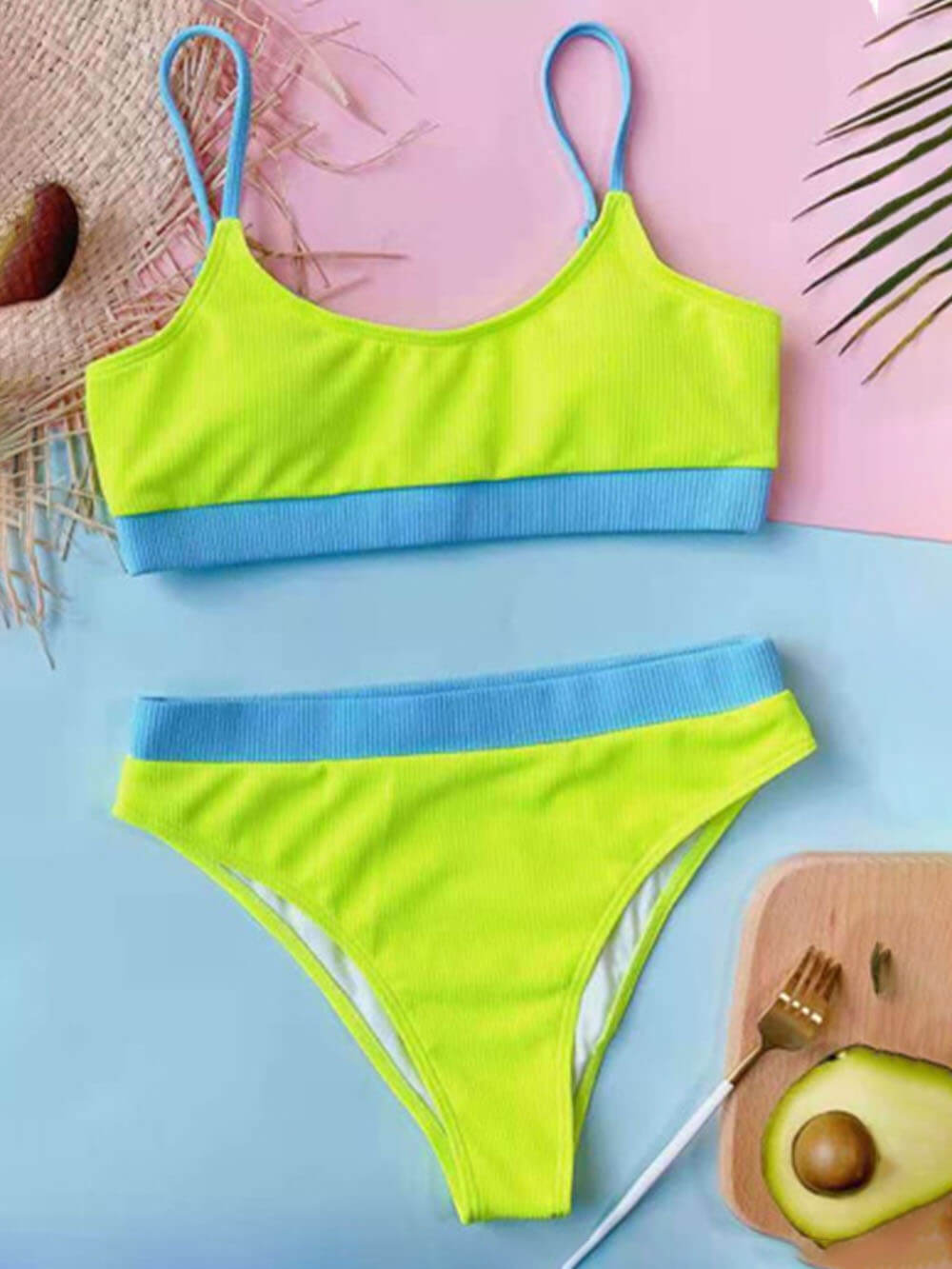 Gestikte U-Hals Tanktop Mode Split Bikini