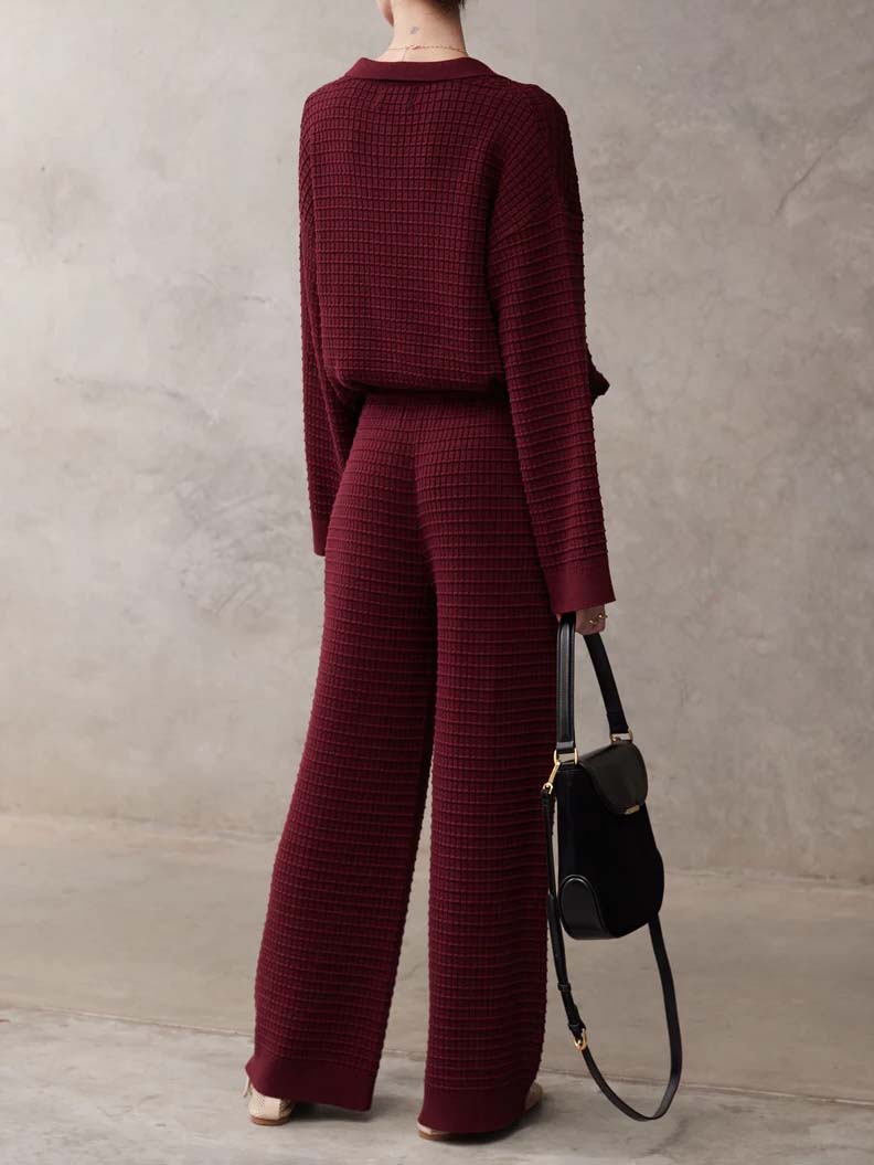 Fashionable Textured Wool Loose Wide-Leg Pants