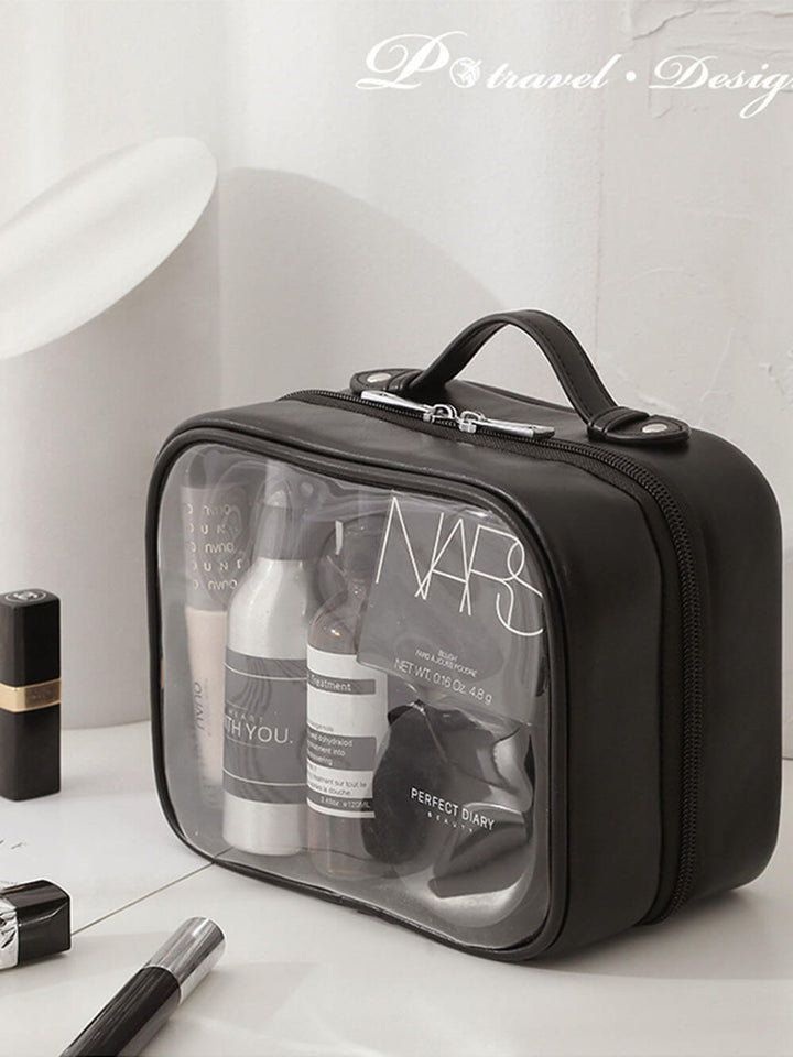 Trousse de maquillage portable en PU transparent