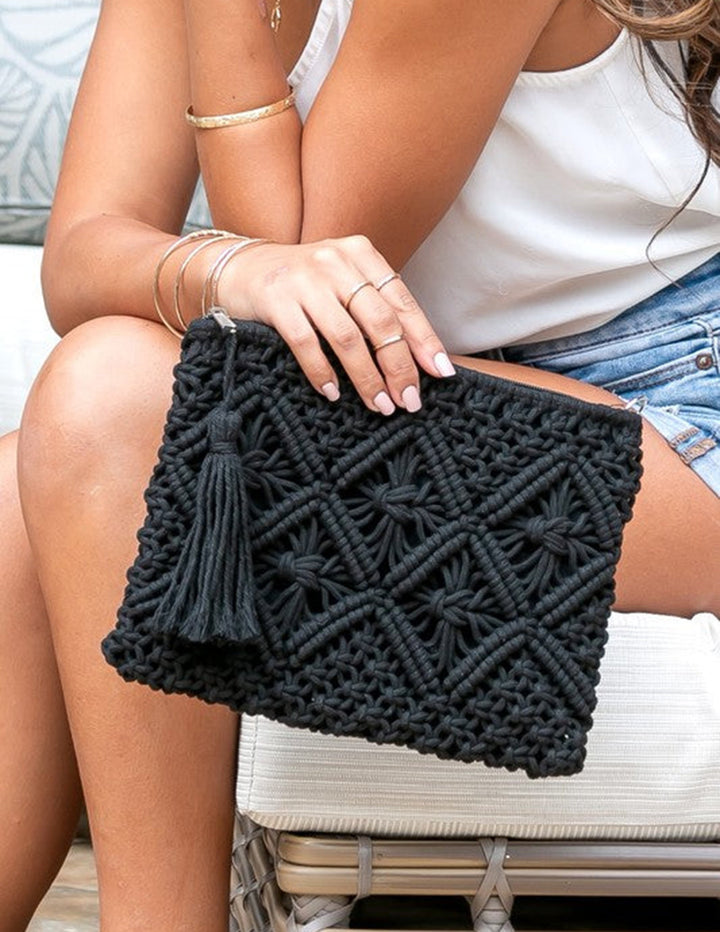 Diamond model Macrame Tassel Clutch