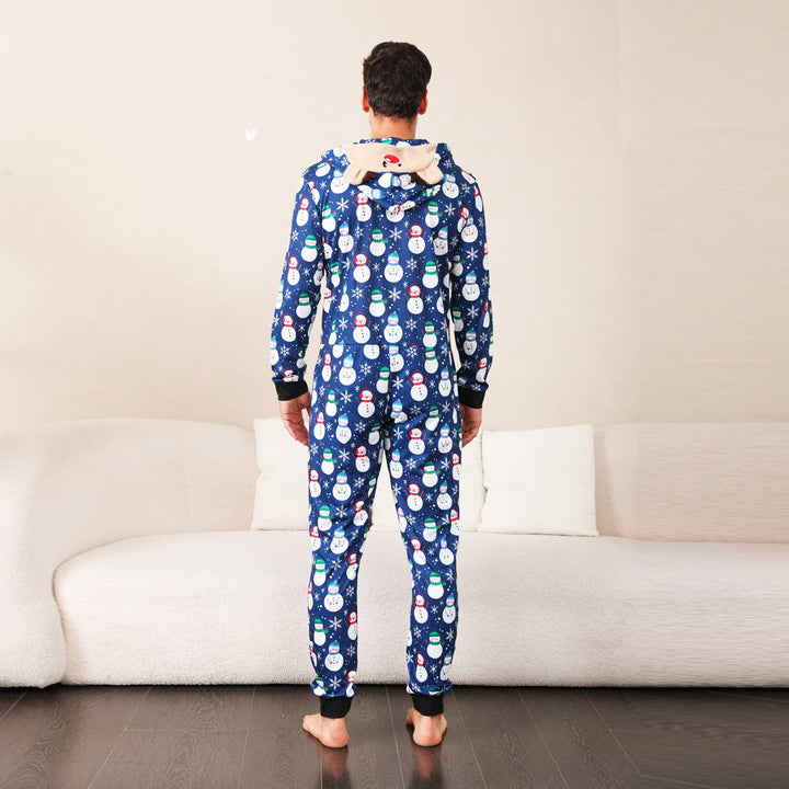 Blauwe Sneeuwpop Fmalily Bijpassende Pyjama Onesies