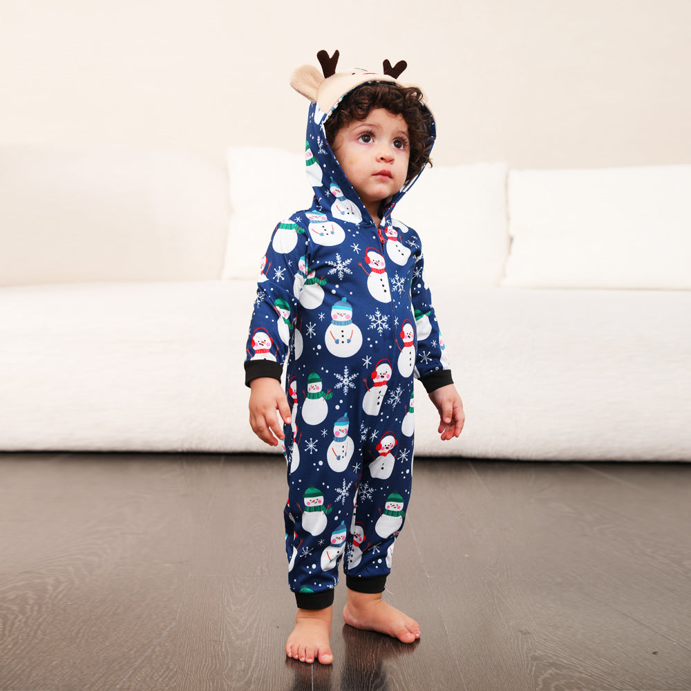 Blauwe Sneeuwpop Fmalily Bijpassende Pyjama Onesies