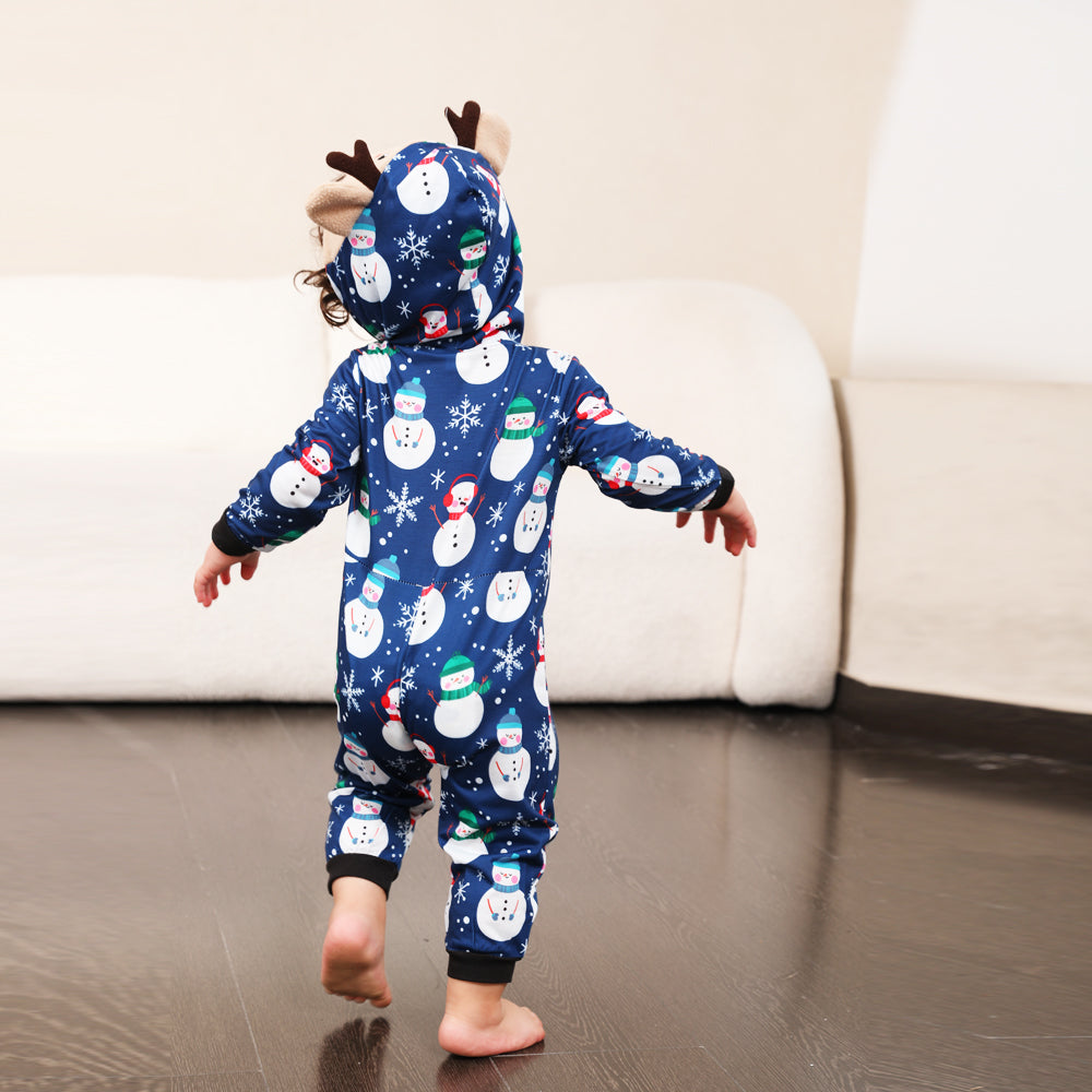 Blauwe Sneeuwpop Fmalily Bijpassende Pyjama Onesies