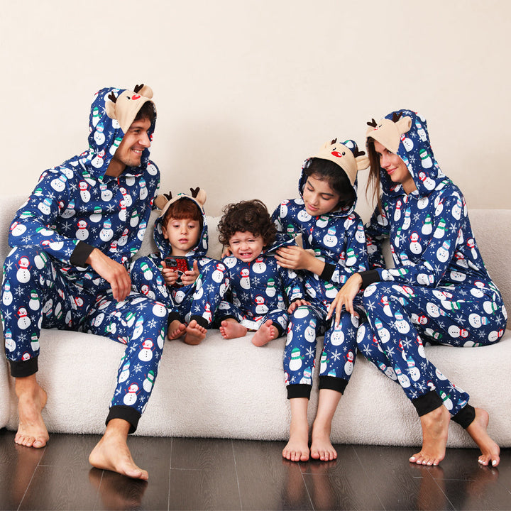 Albastru Snowman Fmalily potrivire pijamale Onesies