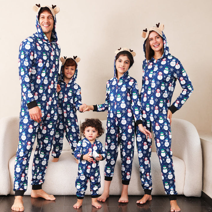 Blå Snögubbe Fmalily Matchande Pyjamas Onesies