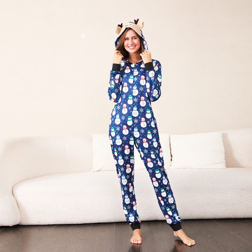 Modrý sněhulák Fmalily odpovídající pyžamo Onesies