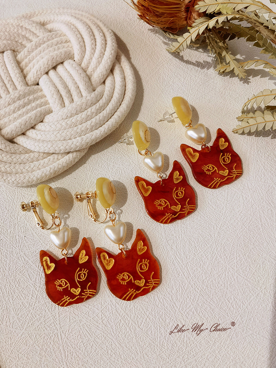 Cercei din aur roz sau Dangle Cute Cat Lover Earrings